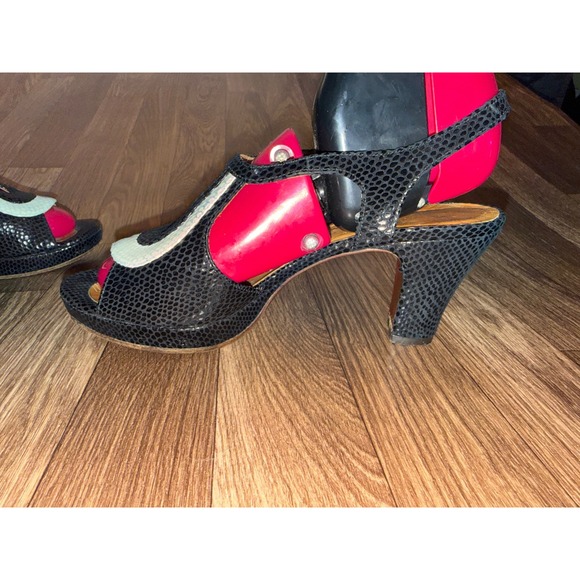 Chie Mihara Slingback Heels Black White Leather EU 38.5 US 8.5 Designer Shoes - Picture 8 of 16